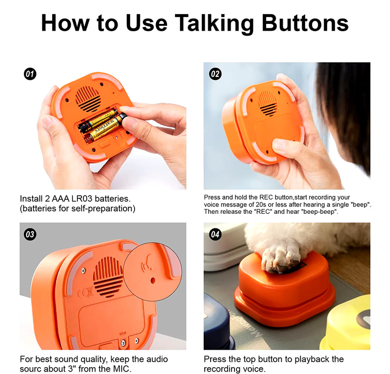 Trainable Dog Communication Buttons Set with Mat & Stickers - Recordable Voice Toy