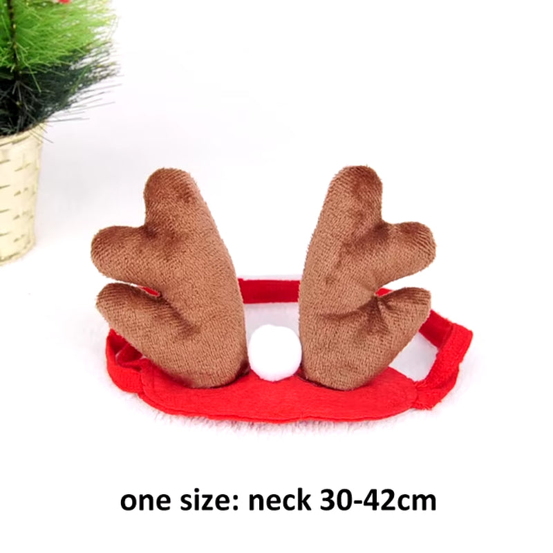 Cat & Dog Christmas Costume Set - Reindeer Antlers Santa Hat Red Scarf