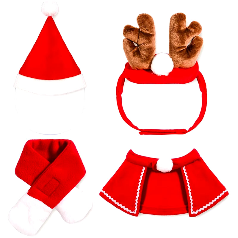 Cat & Dog Christmas Costume Set - Reindeer Antlers Santa Hat Red Scarf