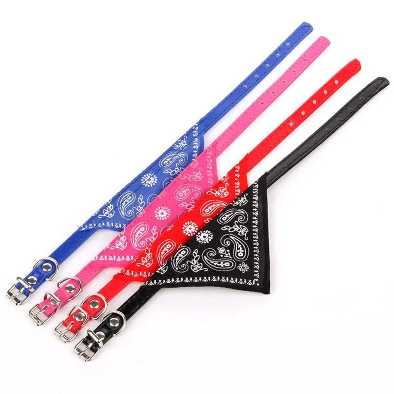 Adjustable Pet Bandana Collar - PU Leather Paisley Scarf for Dogs & Cats