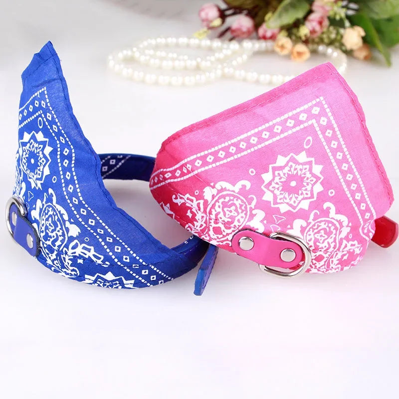 Adjustable Pet Bandana Collar - PU Leather Paisley Scarf for Dogs & Cats