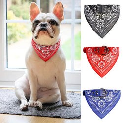 Adjustable Pet Bandana Collar - PU Leather Paisley Scarf for Dogs & Cats