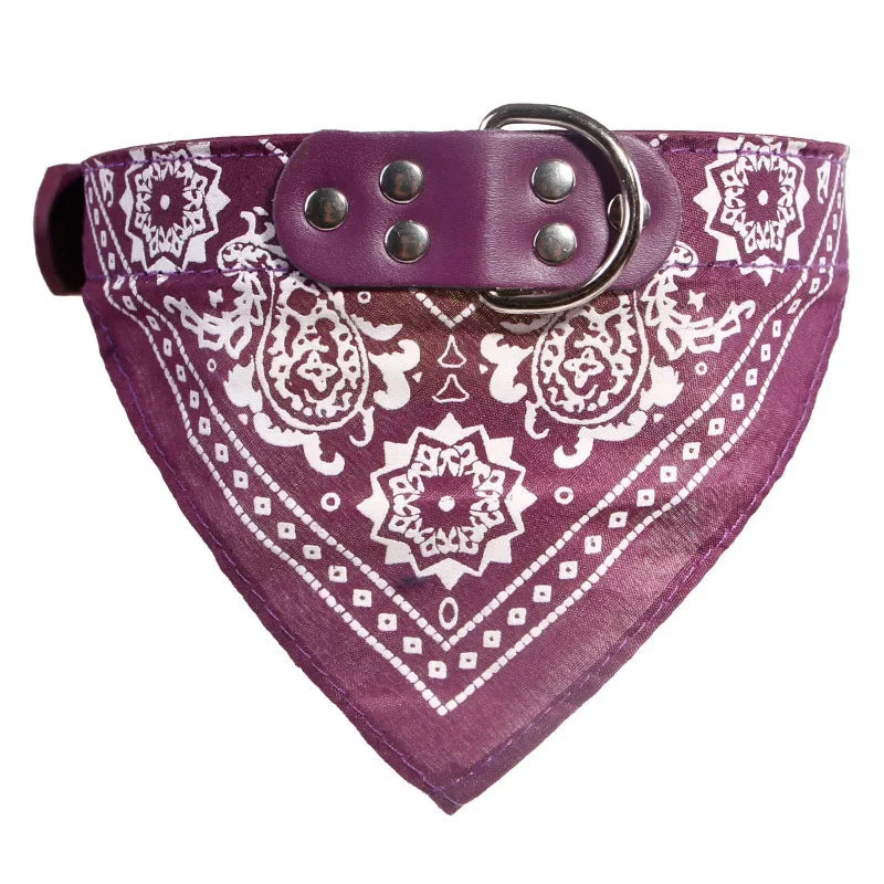 Adjustable Pet Bandana Collar - PU Leather Paisley Scarf for Dogs & Cats