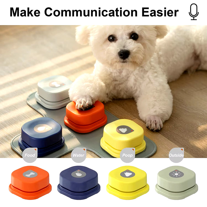 Trainable Dog Communication Buttons Set with Mat & Stickers - Recordable Voice Toy