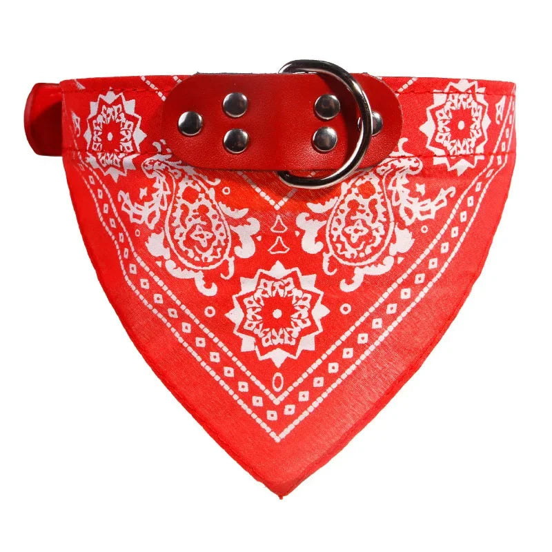 Adjustable Pet Bandana Collar - PU Leather Paisley Scarf for Dogs & Cats