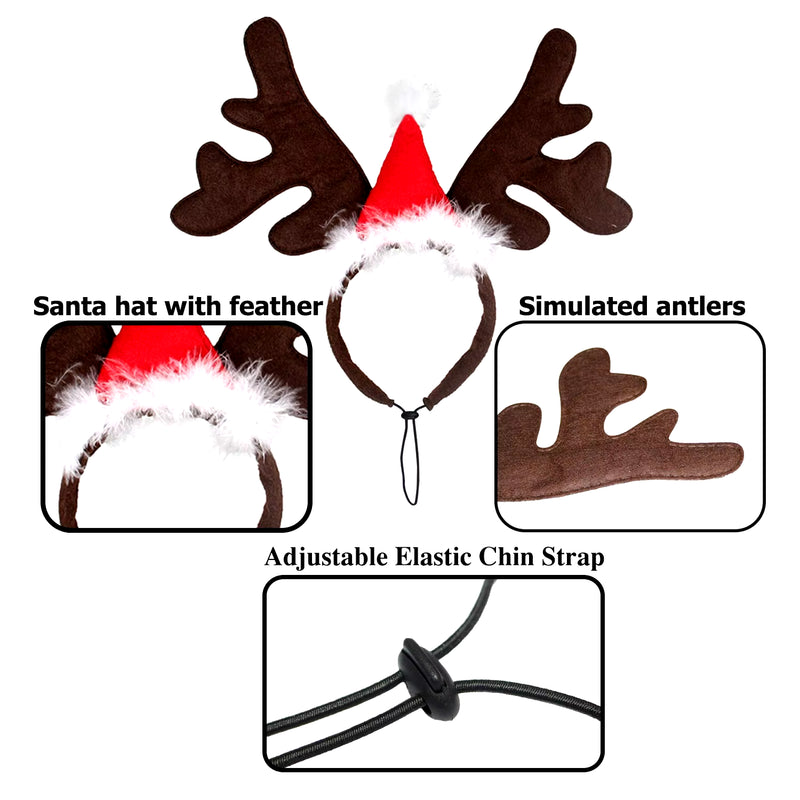 Christmas Dog Costume - Reindeer Antlers & Santa Hat Headband