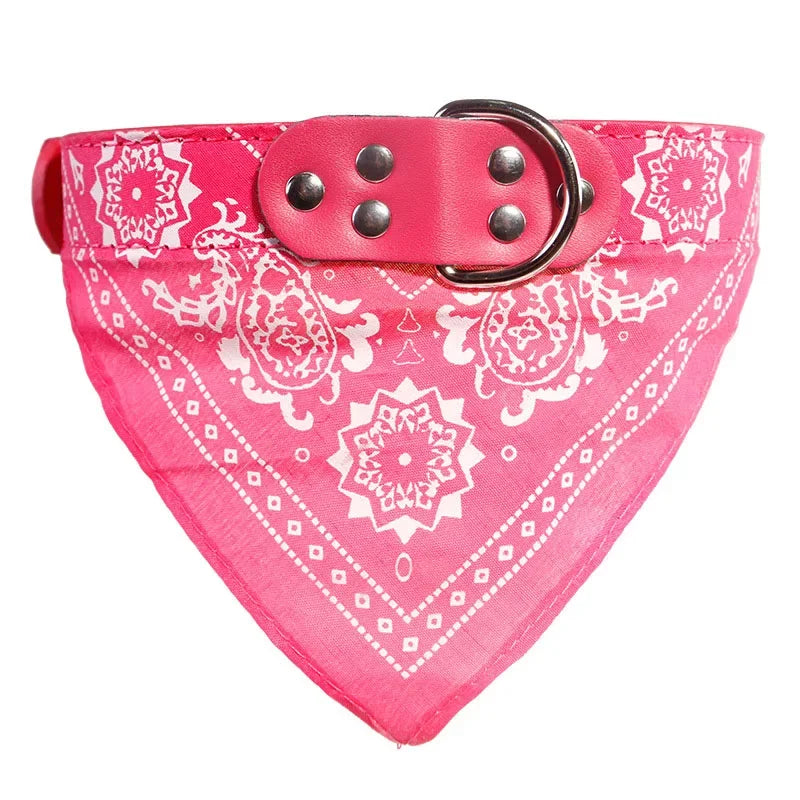 Adjustable Pet Bandana Collar - PU Leather Paisley Scarf for Dogs & Cats