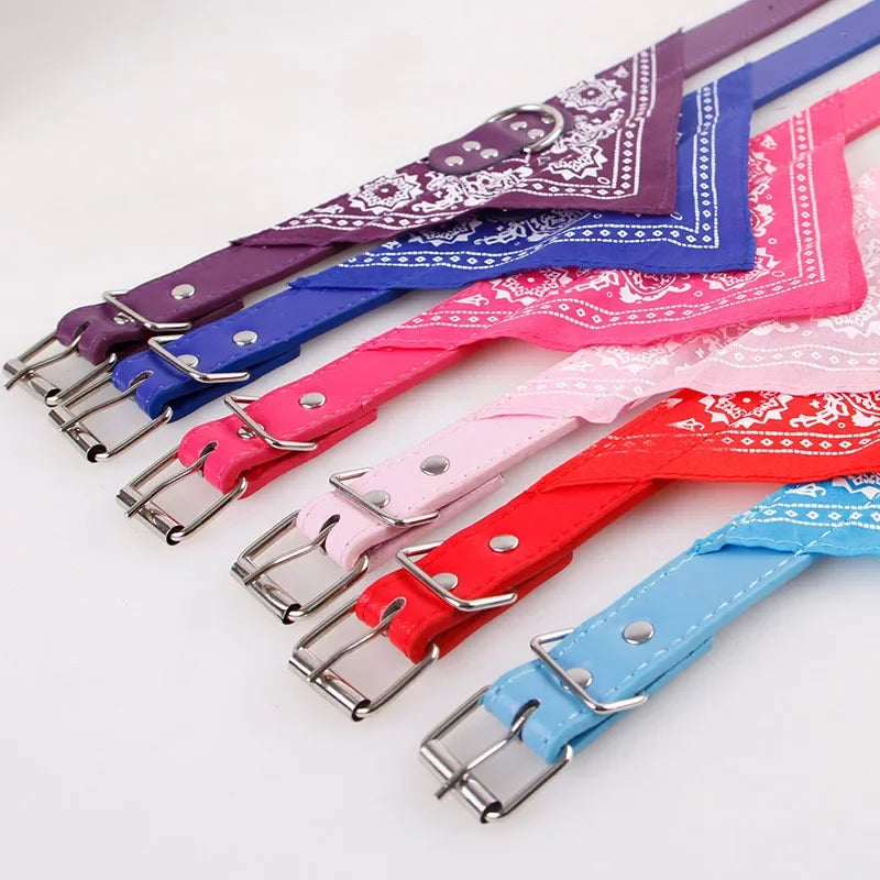 Adjustable Pet Bandana Collar - PU Leather Paisley Scarf for Dogs & Cats