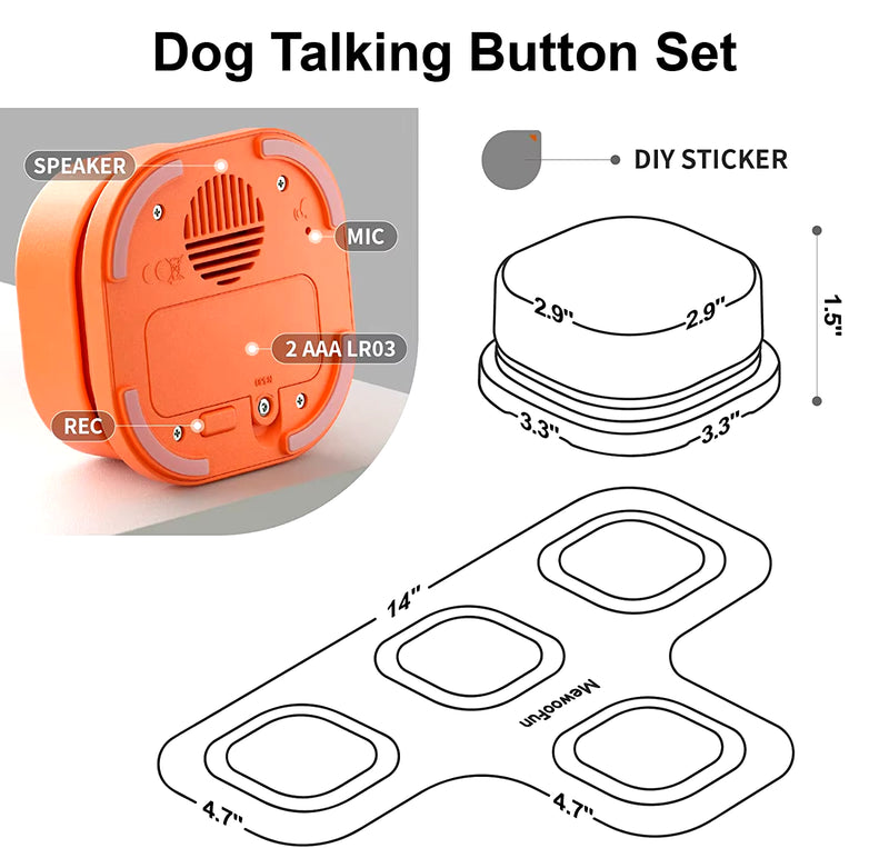 Trainable Dog Communication Buttons Set with Mat & Stickers - Recordable Voice Toy