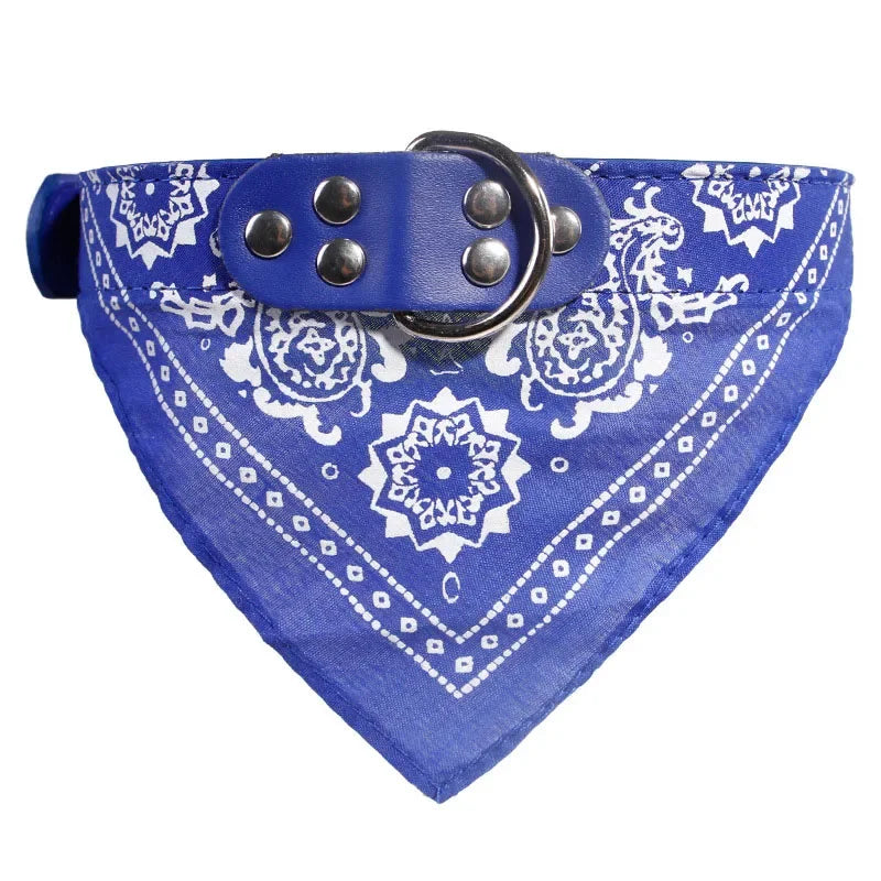 Adjustable Pet Bandana Collar - PU Leather Paisley Scarf for Dogs & Cats