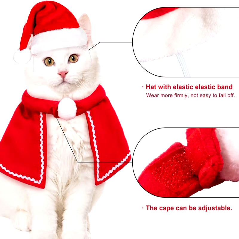 Cat & Dog Christmas Costume Set - Reindeer Antlers Santa Hat Red Scarf