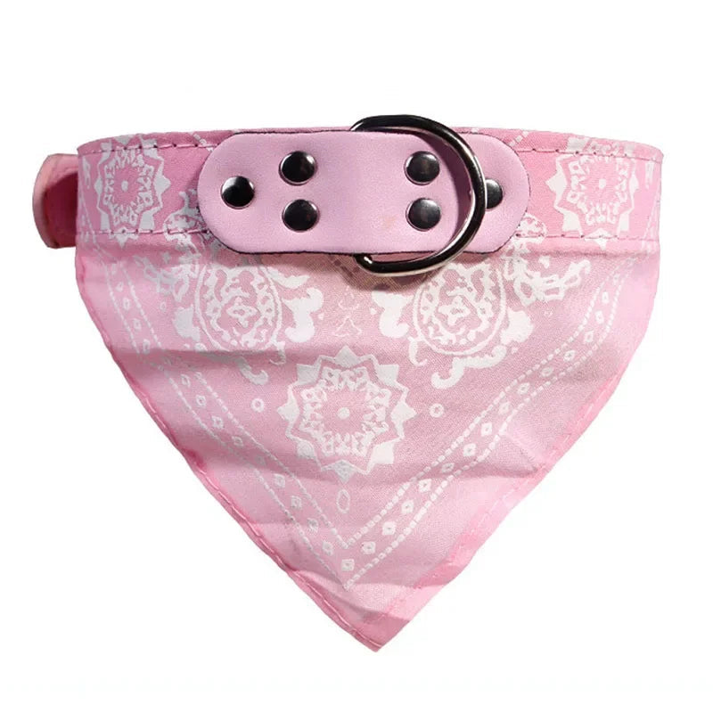 Adjustable Pet Bandana Collar - PU Leather Paisley Scarf for Dogs & Cats