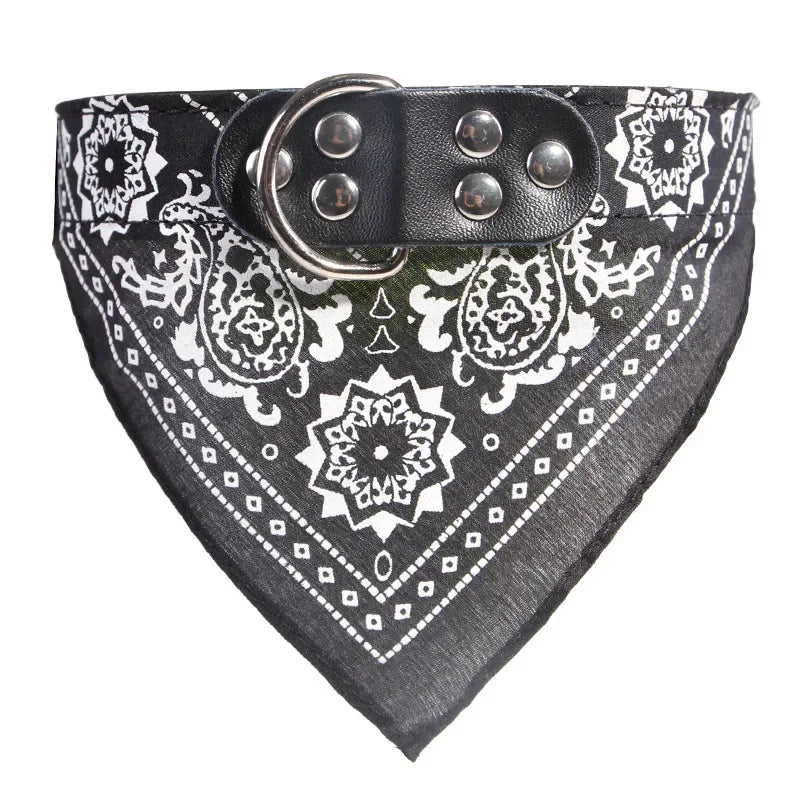 Adjustable Pet Bandana Collar - PU Leather Paisley Scarf for Dogs & Cats